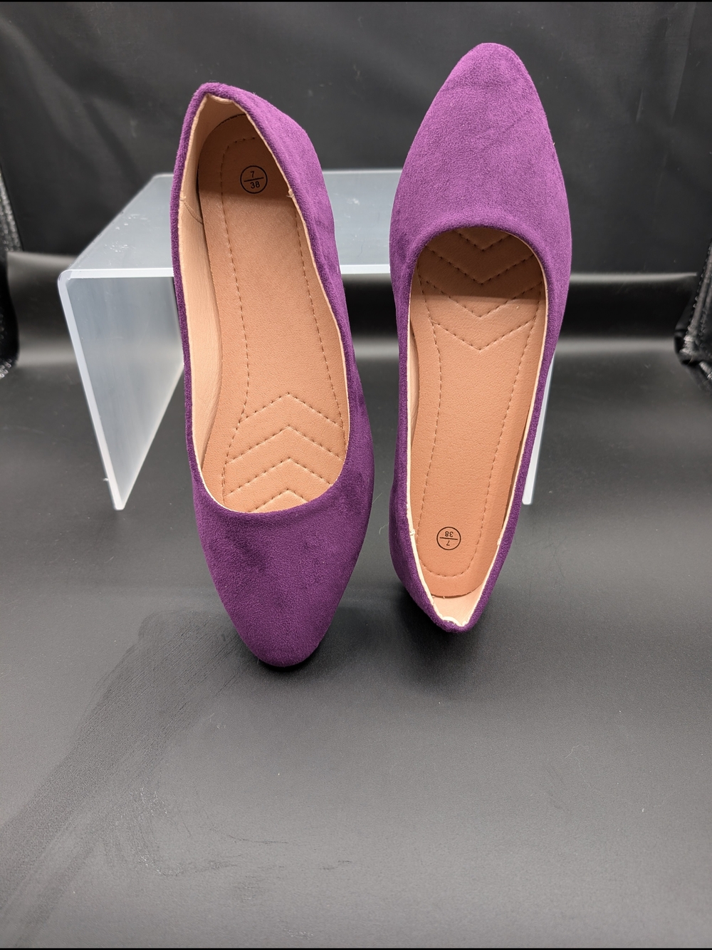 Women's Purple Suede Pointed Toe Ballet Flats - Picture 3 of 5